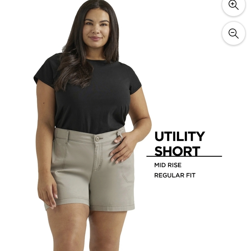 Plus Size 26 Lee Womens Mid Rise Utility Shorts Pockets Casual Khaki Beige New